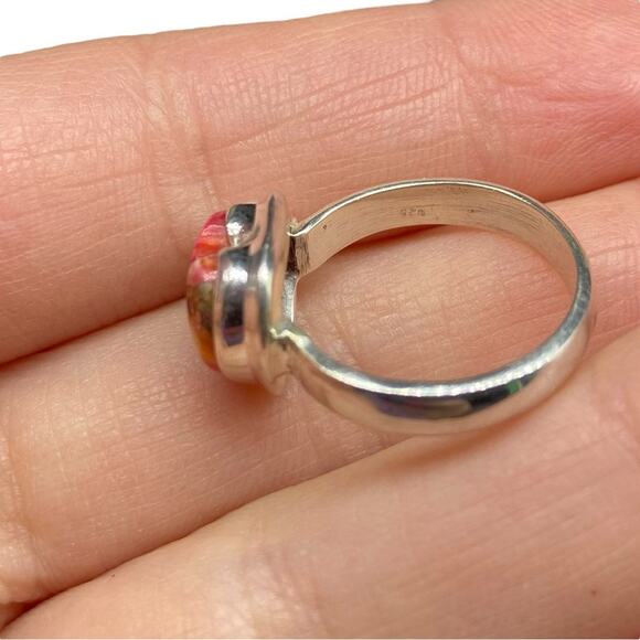 Kingman Pink Dahlia Turquoise Ring Size 6 Solid 925 Sterling Silver Heart Shaped - Picture 8 of 8